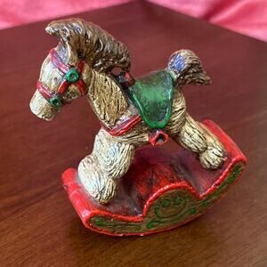 Vintage Ceramic Christmas Rocking Horse Dollhouse Miniature Decor Decoration